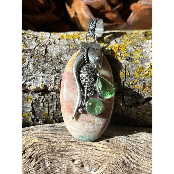 925 silver overlay ocean‎ jasper pendant - Picture 2 of 6